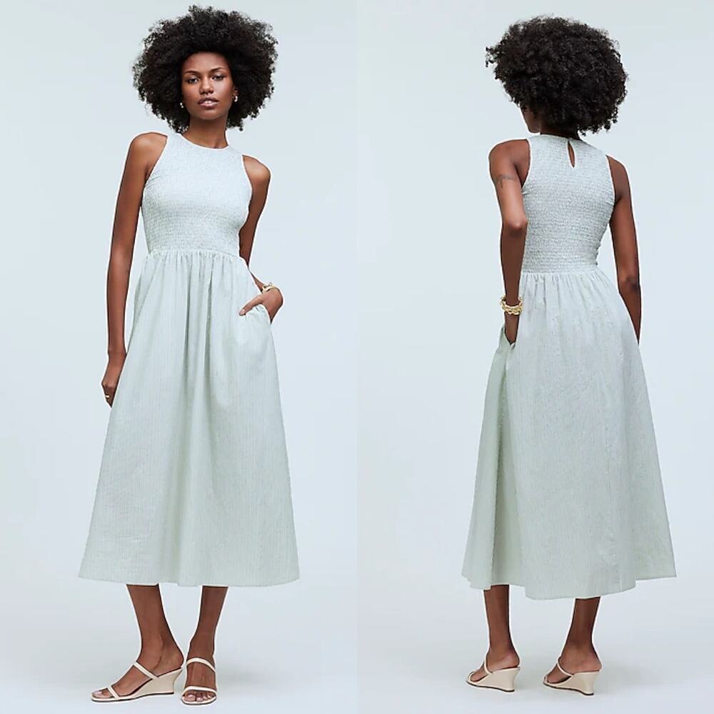 NEW Madewell Melody Sage Green Smocked Midi Dress